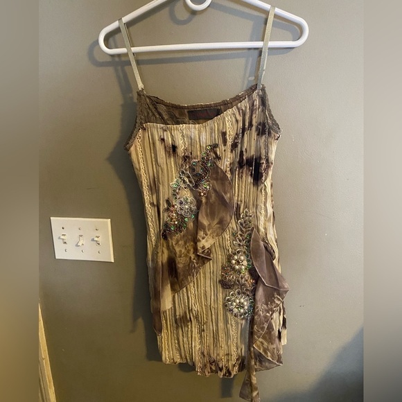 Pretty Angel Mini Slip Cocktail Dress M Beads Sequins Metallic Thread L - Picture 1 of 5